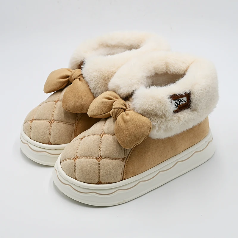 Bowknot Stitching Botas de neve de baixo topo
